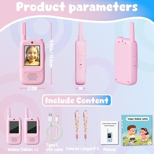 Video Walkie Talkies for Kids, 2 Pack Rechargeable Walkie Talkies with Screen, Indoor Outdoor Toy for 3 4 5 6 7 8 9 10 Year Old Girl, Christmas Birthday Gifts for Girls Age 3-12 (Pink) thumbnail 6