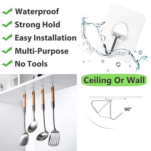 Adhesive Hooks for Hanging Heavy Duty Wall Hooks Self Adhesive Towel Coat Hooks Waterproof Transparent Hook for Bathroom Shower Kitchen Keys Door Outdoor Home Improvement Utility Hook 12 Pack thumbnail 3