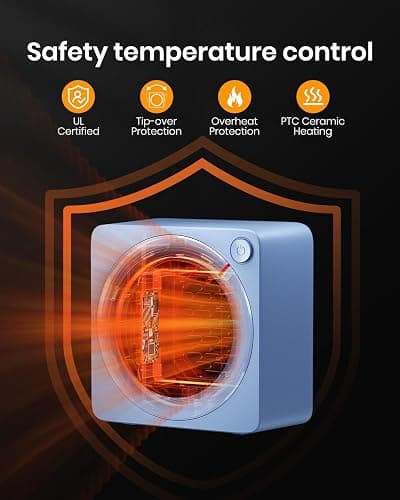 Gaiatop Mini Space Heater, Lightweight PTC Ceramic Fast Heating 500W Energy Efficient for Indoor Use, Overheating & 45° Tip-Over Protection, Portable Desk Electric Heaters for Office Home Blue thumbnail 7
