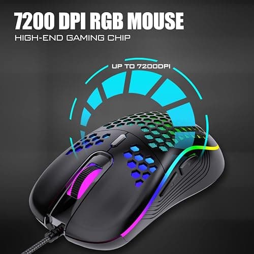 RedThunder 60% RGB Gaming Keyboard and Mouse Combo, UK Layout Ultra Compact Backlit Mini Keyboard, Lightweight 7200 DPI Cellular Optical Mouse, Portable Wired Gaming Set for PC PS5 Xbox Gamers (Black) thumbnail 6