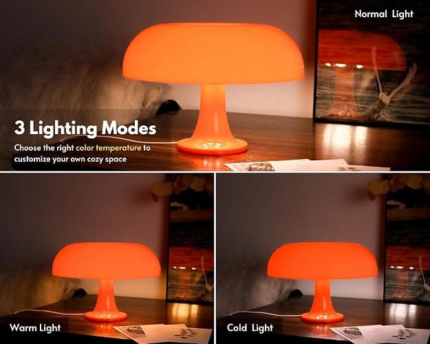 UEHICT Orange Mushroom Lamp, Mushroom Shaped Donut Lamp with 3 Lighting Modes, 70s Retro Mid Century Modern Light for Bedroom, Dimmable Funky Unique Light Cool Home Decor Aesthetic thumbnail 4