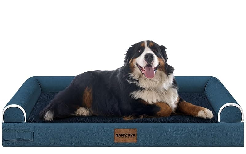 Large Dog Bed Orthopedic Washable: Jumbo Dog Bed Bolster Extra Large Dogs Egg Crate Foam Sofa Couch Waterproof Removable Cover - Navy - Image 1