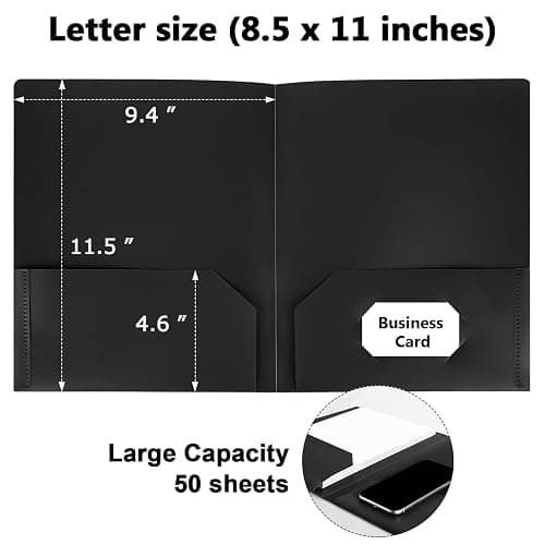 HABGP 6 Pack Black File Folders with Pockets and Business Card Slot, Letter Size Plastic 2 Pocket Folders for Documents, Office Filing Cabinet Folders, School Supplies for College Students thumbnail 3