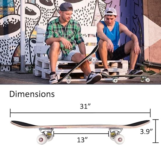 CAPARK Skateboards for Beginners Adults Youths Teens Kids Girls Boys 31 Inch Pro Complete Skate Boards 7 Layer Canadian Maple Double Kick Concave Longboards thumbnail 2