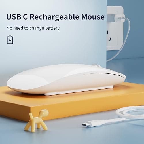 TENMOS M18 Bluetooth Mouse, USB C Rechargeable Wireless Mouse, Triple Mode (Dual Bluetooth+USB) Computer Silent Mice Portable with USB Receiver and Type C Adapter for Laptop/MacBook/iPad/PC - White thumbnail 4