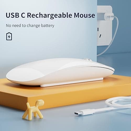 TENMOS M18 Bluetooth Mouse, USB C Rechargeable Wireless Mouse, Triple Mode (Dual Bluetooth+USB) Computer Silent Mice Portable with USB Receiver and Type C Adapter for Laptop/MacBook/iPad/PC - White - white thumbnail 4