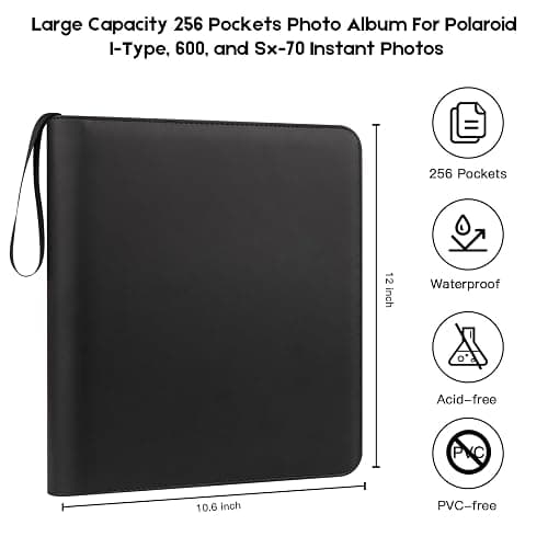256 Pockets Photo Album for Fujifilm Instax Wide 300 Camera, for Polaroid 600 Photo Album, Albums for Polaroid Now+ Now OneStep2 OneStep+ 600 Instant Film Camera, POP Lab Instant Print Camera (Black) thumbnail 3