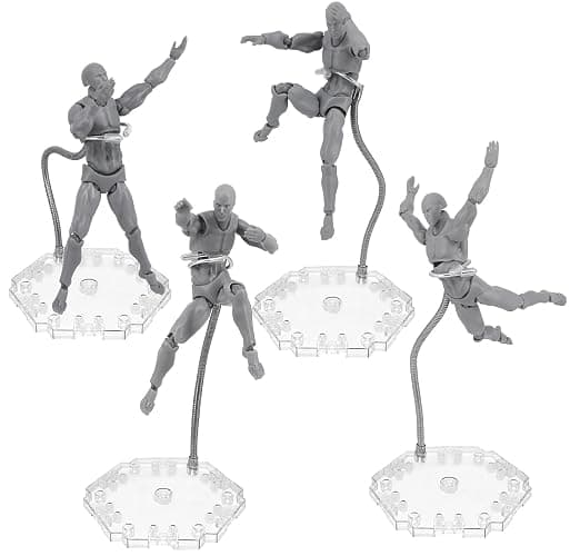 NovaViva Flexible Assembled Action Figure Stand,Action Figure Display Holder Stand Base,Compatible with HG RG SD SHF Gundam 1/144 Toy,Doll Model Support Stand (4 Pack Clear) - Image 1