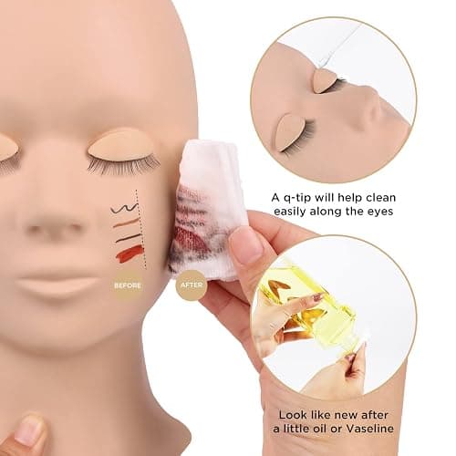 LASHVIEW Lash Mannequin Head , with 4 Pairs Replaced Eyelids Practice, Makeup Soft-Touch Rubber, Natural Skin Color thumbnail 3