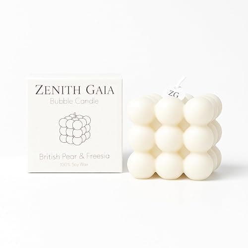 Zenith Gaia Bubble Kerze Aus 100% Natürlichem Sojawachs - Beige 6x6x6cm - Britische Birne & Freesie - Handgemacht - Perfekte Deko Kerze Für Wohnzimmer Schlafzimmer Meditation - Clean Girl Aesthetic - Image 1