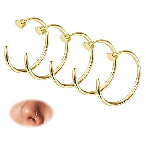 FIBO STEEL 18G-22G 5PCS Stainless Steel Body Jewelry Piercing Nose Ring Hoop for Women - Image 1