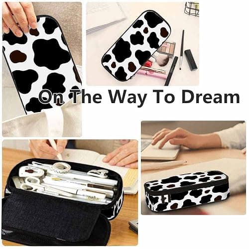 Yekiua Cow Pencil Holder Brown Black White Spotted Skin Fur Big Capacity Pencil Case Multi-Purpose Makeup Pouch For Office College Adult thumbnail 6
