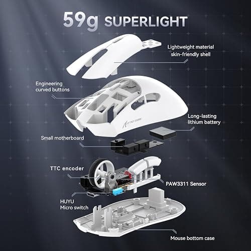 ATTACK SHARK X68HE 60% Wired RT 8K Keyboard+Wireless R1 Mouse-White Contour | Adjustable Actuation,Hall Effect Mechanical Magnetic Switch,Coiled Cable,USB C/2.4Ghz/BT Ultralight 18K DPI Mice for PC Gamer thumbnail 9