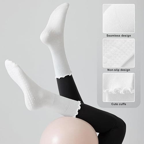 Elapse Space 3 Pairs Pilates Socks with Grips Non Slip Ruffle Yoga Grip Socks for Women thumbnail 4