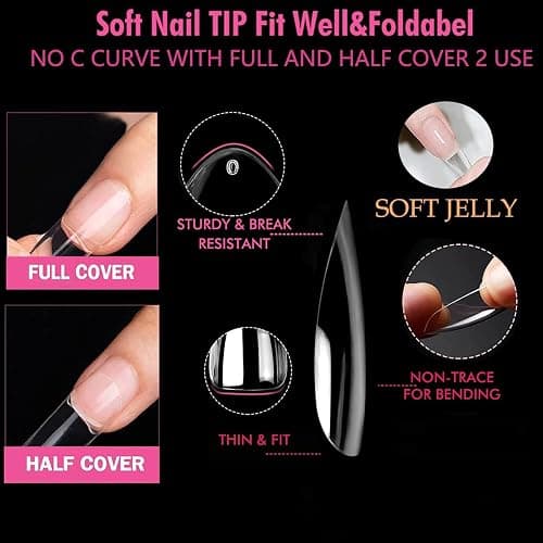 UNA GELLA Almond Fake Gel Nail Tips, 216pcs Medium Almond Pre Shaped Nails Tips for Long-Lasting Acrylic Nails, Perfect for DIY At Home French Style Nail Salon 12 Sizes thumbnail 5