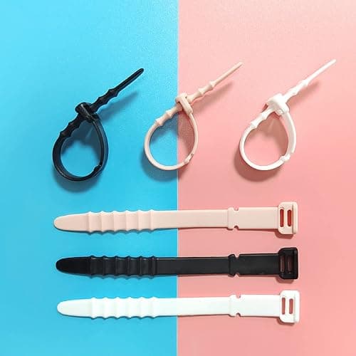 Silicone Zip Ties, Reusable Zip Ties, 20pcs Rubber Cable Ties Straps for Wire Management, Elastic Cable Organizer for Home Office Table Desk. 4.5” Cord Ties in White, Black, Pink, Purple and Blue - Multi thumbnail 3