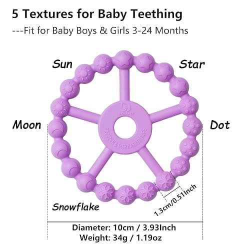 3 Pack Ring Teether Baby Infant Toys, Silicone Teething Ring Toys for Babies 6 Months, Seposeve Baby Teethers 6-12 Months 12-24 Months, Easy to Grasp Toy, Teething Relief, Light Purple Green Blue thumbnail 2
