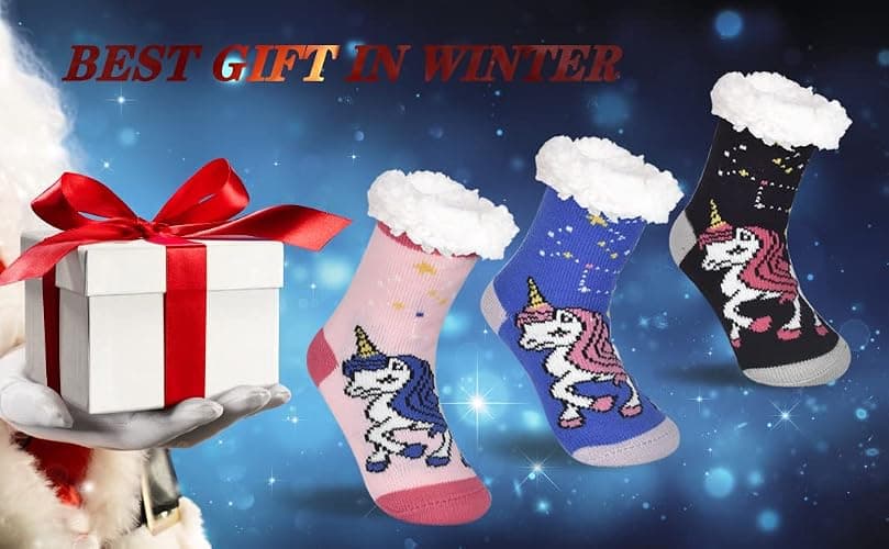FENELY 3 Pairs Winter Kids Fuzzy Slipper Socks 2-4/4-6/6-8 Girls Boys Thermal Warm Non-Skid，Gifts for Christmas Stocking thumbnail 7
