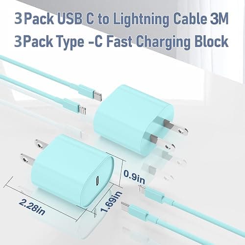 i Phone Charger Fast Charging 10 FT, 3-Pack 20W PD USB C Charger Block with i Phone 14 13 Charger Cable 10 Foot, Compatible with iPhone 14 Pro 13Pro Max 12 11Pro Mini -LightGreen thumbnail 6