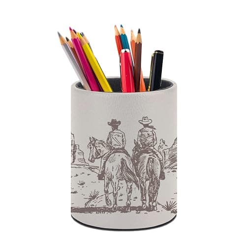 XUWU Western Desert Cowboy Pen Holder Pencil Cup for Desk Organizer | Cute Makeup Brush Holder PU Multifunctional Office Suppliesfor Decor Home Classroom School - Image 1