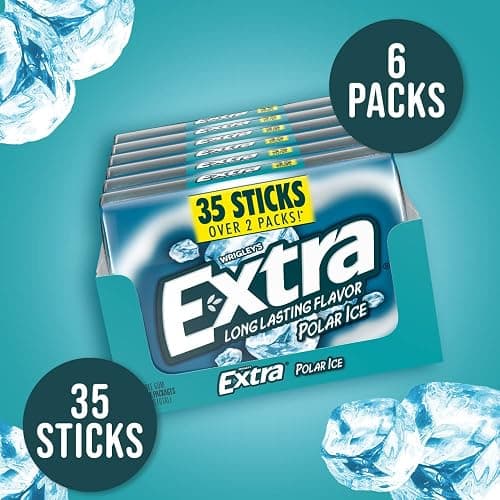 EXTRA Polar Ice Sugar Free Chewing Gum, Party Favors, Gum Packs Bulk, with Strong Mint Flavor for Freshening Breath, 35 Ct (6 Pack) Individually Wrapped Packs for Long Lasting Freshness thumbnail 4
