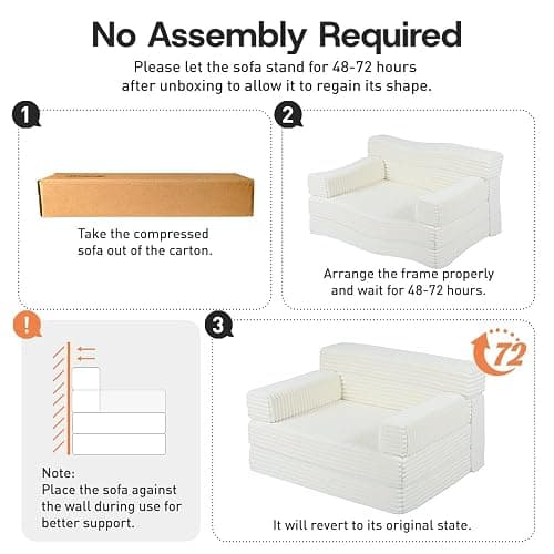YEPDIN Folding Sofa Bed,Convertible Sofa Bed with Armrest Foldable Sleeper Chair, Portable Folding 4-in-1 Floor Sofa with Convertible Lounge Chair for Living Room,Bedroom,Washable Cover,White Single thumbnail 8