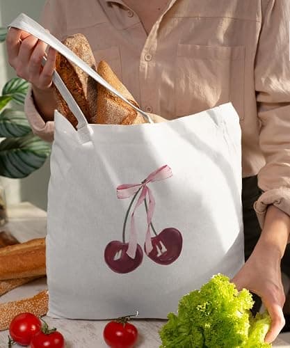 SZERE Pink Girl Canvas Tote Bag for Women Teen Girls Gifts Cute Small Travel Work Tote Bags Reusable Grocery Shoulder Bags thumbnail 6