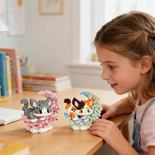 FCXVXCL Katze Bausteine Building Blocks Sets, 2PCS Katze Mini Baustein DIY Building Blocks 3D Mini Puzzle Cartoon Micro Buildings Blöcke Anime Block Figuren Geschenke für Geburtstag(Grau,Orange) thumbnail 8
