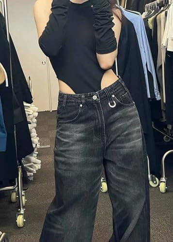 ORANDESIGNE Jeans Cargo Vintage Donna Jeans Hip Hop Y2K Jeans Baggy Gamba Dritta Pantaloni di Jeans Lavati Casual Jeans Stampati Ragazze Adolescenti Harajuku Skateboard Pants Streetwear thumbnail 5