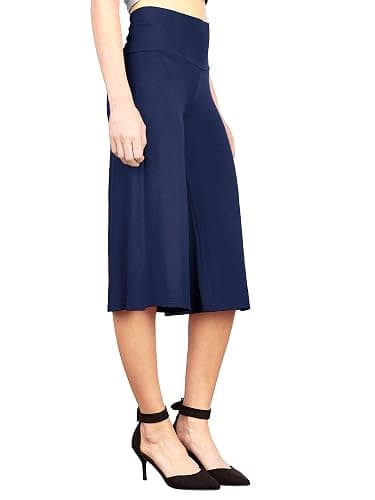 Made By Johnny Women's High Elastic Waistband Wide Leg Palazzo Culotte Gaucho Capri Pants (S~5XL) thumbnail 2