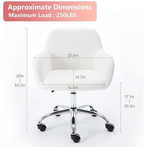 HomVent Faux Fur Home Office Chair for Women Girl, Modern Accent Chair Furry Makeup Desk Chairs with Rolling Wheels Armrest for Living Room Bedroom Office Vanity White thumbnail 2