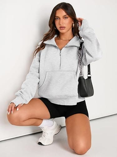 AUTOMET Womens Sweatshirts Half Zip Cropped Pullover Fleece Quarter Zipper Hoodies 2025 Fall Fashion Outfits Clothes thumbnail 4