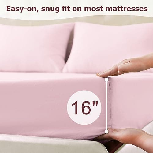 Homilay Full Size Bed Sheet Set - 4 Piece Soft Microfiber Sheets with Deep Pockets, Cooling Technology, and Wrinkle-Free Pillowcase. Hotel-Quality, Durable Bedding, Light Pink thumbnail 4