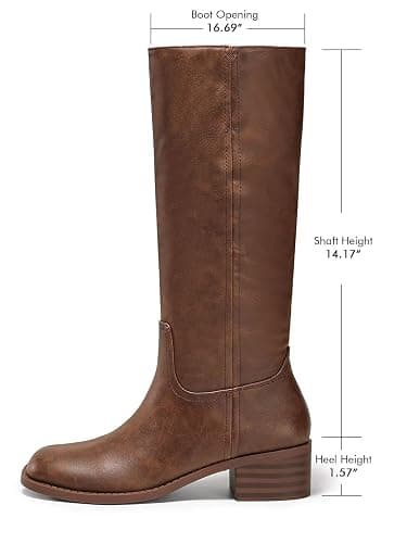 Coutgo Women's Knee High Boots Square Toe Chunky Block Heel Tall Boots Comfortable Low Heel Shoes thumbnail 4