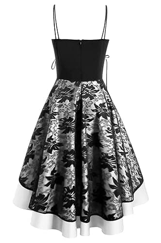 Women’s Vintage Steampunk Dress Spaghetti Strap Bandage Dresses Floral Lace High Low Dress Lolita Halloween Costumes - Small - A-white thumbnail 2