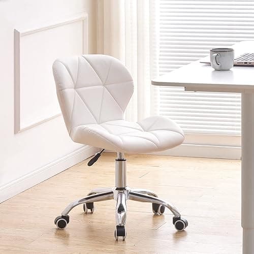 Jamiah Modern Desk Chairs Comfortable Study Chair Swivel Home Chair Height Adjustable PU Leather Desk Chair with Lift Chrome Legs for Home Bedrooms (White) thumbnail 9