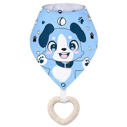 Littleforbig Adult Bib Waterproof 2-in-1 Little Blue Bandana Bib with Dog Biscuit Teether - Soft Milk Silk Cartoon Puppy Bib & Silicone Chew Toy Teether Set for Playful Littles thumbnail 6