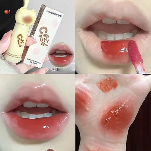 Pakivs Cute Cat Jelly Lip Gloss Korean Lip Glaze Set for Women,4Pcs | Hydrating Lipgloss,Plumping Lipgloss ,Long Lasting Waterproof , Non-Sticky,Moisturizing Lip Stain,Glossy Finish Lip Tint thumbnail 4