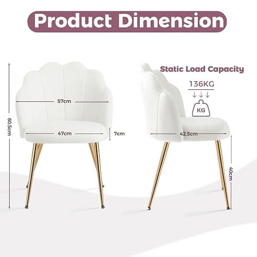 Vanity Chair with Back, Small Accent Chair for Living Room& Bedroom, with X-Frame Gold Legs, Modern Design& Easy Assemble, White thumbnail 2
