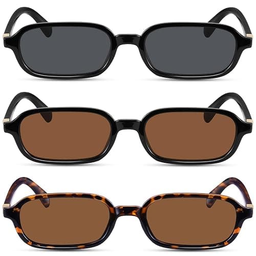 YMRFW Retro Rectangular Sunglasses for Women Narrow Trendy Small 90s Style Square Frame UV Protection Sun Glasses thumbnail 4