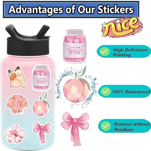 50pcs Coquette Pink Bows Vintage Aesthetic Stickers - Pink Bear, Graffiti, Water Bottles, Laptop, Phone, Guitar thumbnail 7