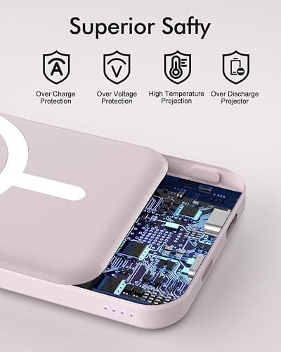 podoru for Magsafe Battery Pack, 5000mAh Magnetic PowerBank with Type-C Cable 20W PD Fast Charging Lighting Input Wireless Charger for iPhone 17/16/15/14/13/12/ All Series-Light Pink thumbnail 7