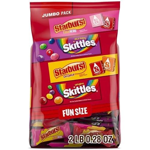 Skittles, Starburst Fun Size Chewy Candy Assorted Variety, Individually Wrapped, 32.28 Ounces, Bulk Bag - Image 1