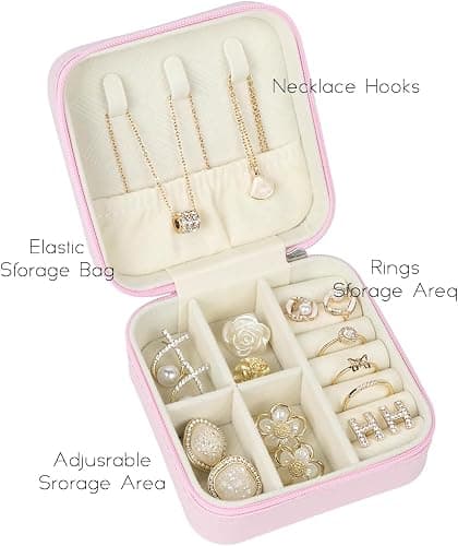 Travel Jewelry Case, Travel Jewelry Box, Mini Jewelry Travel Case, Jewelry Organizer Case, Portable Small Jewelry Organizer Storage Boxes - Best Gift for Women Girls. thumbnail 6