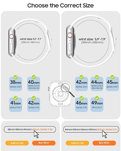 TreasureMax Sport Band Compatible with Apple Watch Bands 38mm 40mm 41mm 42mm 44mm 45mm 46mm 49mm White, Soft Silicone Strap Compatible for Apple Watch Series 11 10 9 Ultra SE 8 7 6 5 4 3 Men Women thumbnail 2
