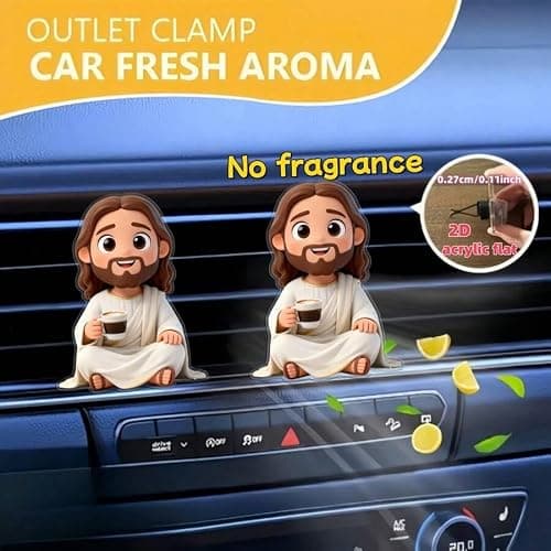 Cute Cartoon Jesus Coffee Car Air Vent Clip Acrylic Auto Decor for Women Reusable DIY Scent Diffuser Accessory Religious Car Ornament Gift (White) thumbnail 7