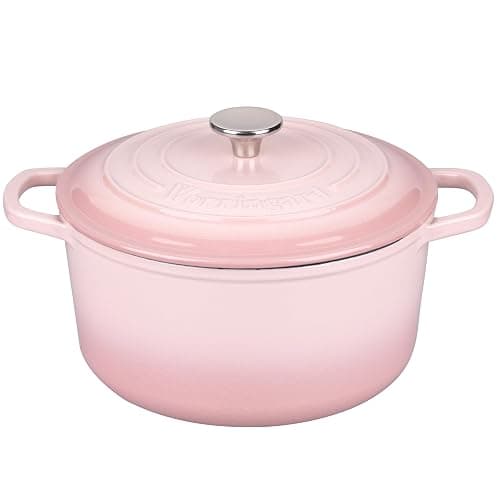 VORRINGARD Enameled Cast Iron Dutch Oven Pot with Lid, for Sourdough Bread Baking, Round Dutch Ovens, 4.5 Quart, Pink - Image 1