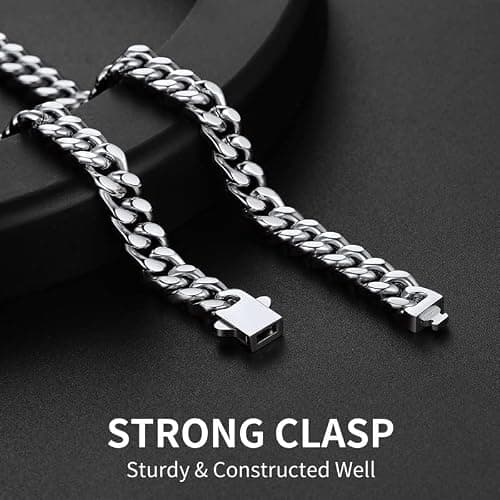 ChainsHouse Stainless Steel Mens Cuban Link Chain, Black/ 18K Gold Plated Miami Cuban Chain Necklace, 5mm/7mm/9mm/12mm/14mm Width, No Tarnish& Durable Hip Hop Mens Jewelry, 18"-30", Send Gift Box thumbnail 3