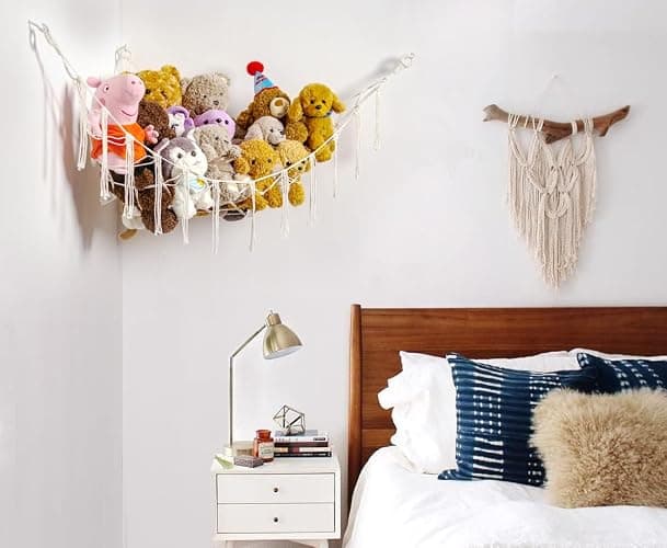 YKBU Stuffed Animals Hammock Corner Hanging Net Macrame Stuffed Animal Storage Plush Toy Holder Toy Organizer for Boho Nursery Playroom Bedroom Kids Room (cream, Large) thumbnail 6