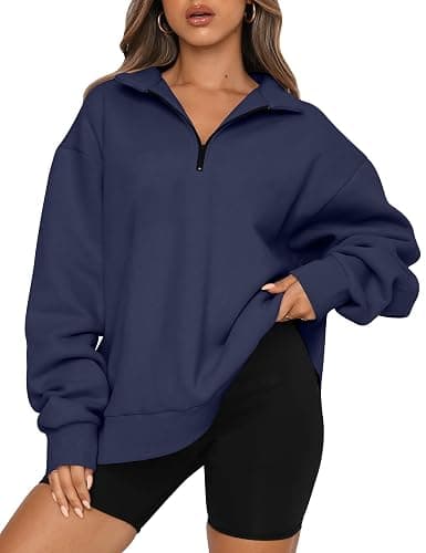 Trendy Queen Womens Oversized Sweatshirts Fall Sweaters Fashion Hoodies Half Zip Pullover Long Sleeve Shirts Clothes - Image 1